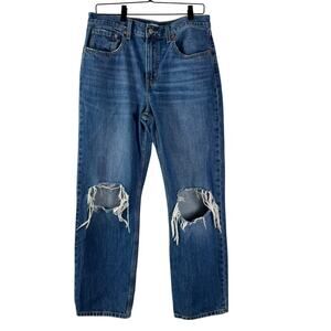 Levi's Women Blue High Rise Distressed 100% Cotton Low Pro Straight Leg Jeans 30